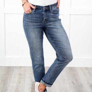 Judy Blue Dark Wash High Rise Bleach Splash Boyfriend Jeans